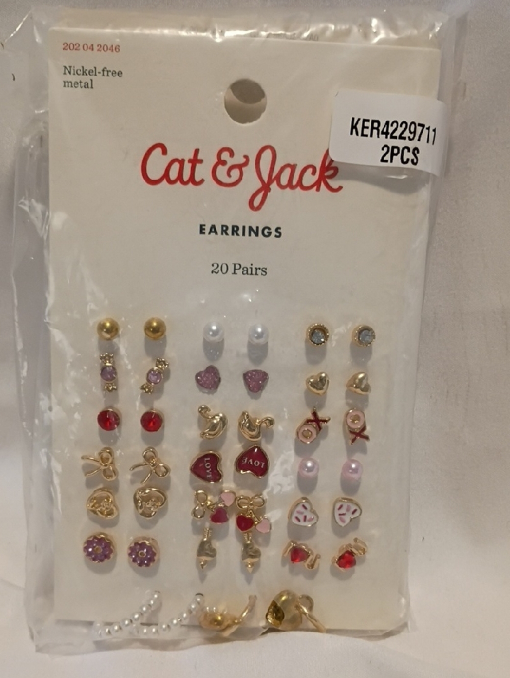 Cat & Jack Gold, Pink and Red 20-Pair Stud Earring Set x 2 thats 40 pairs total
